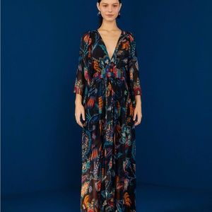 FARM Rio  Black Sunset Tapestry Kaftan Dres S